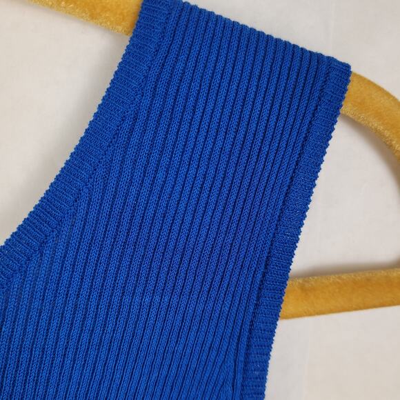 NWT Rochas Paris Blue Ribbed Logo Tank Top Size XL Designer Luxe Minimalist - Picture 5 of 13